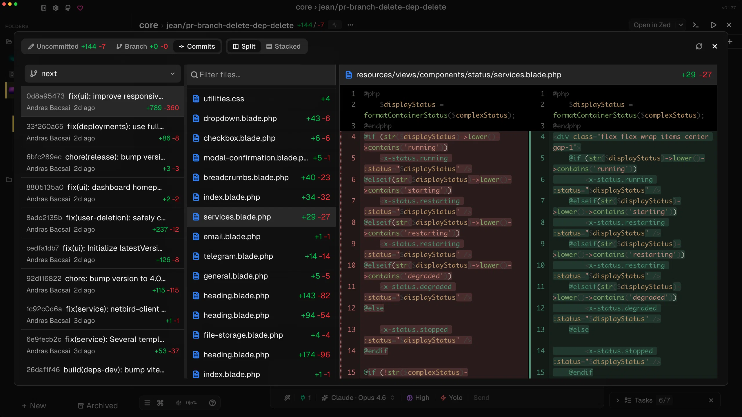 Jean split diff review in dark mode