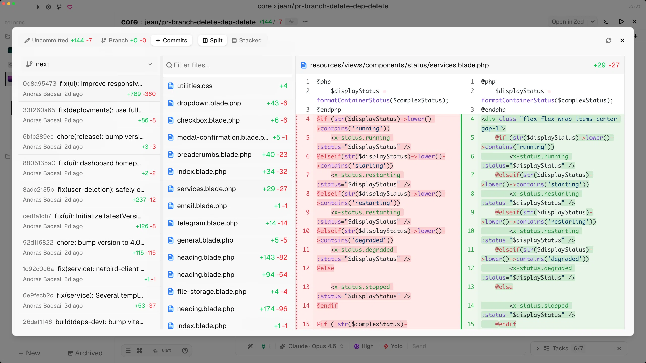 Jean split diff review in light mode