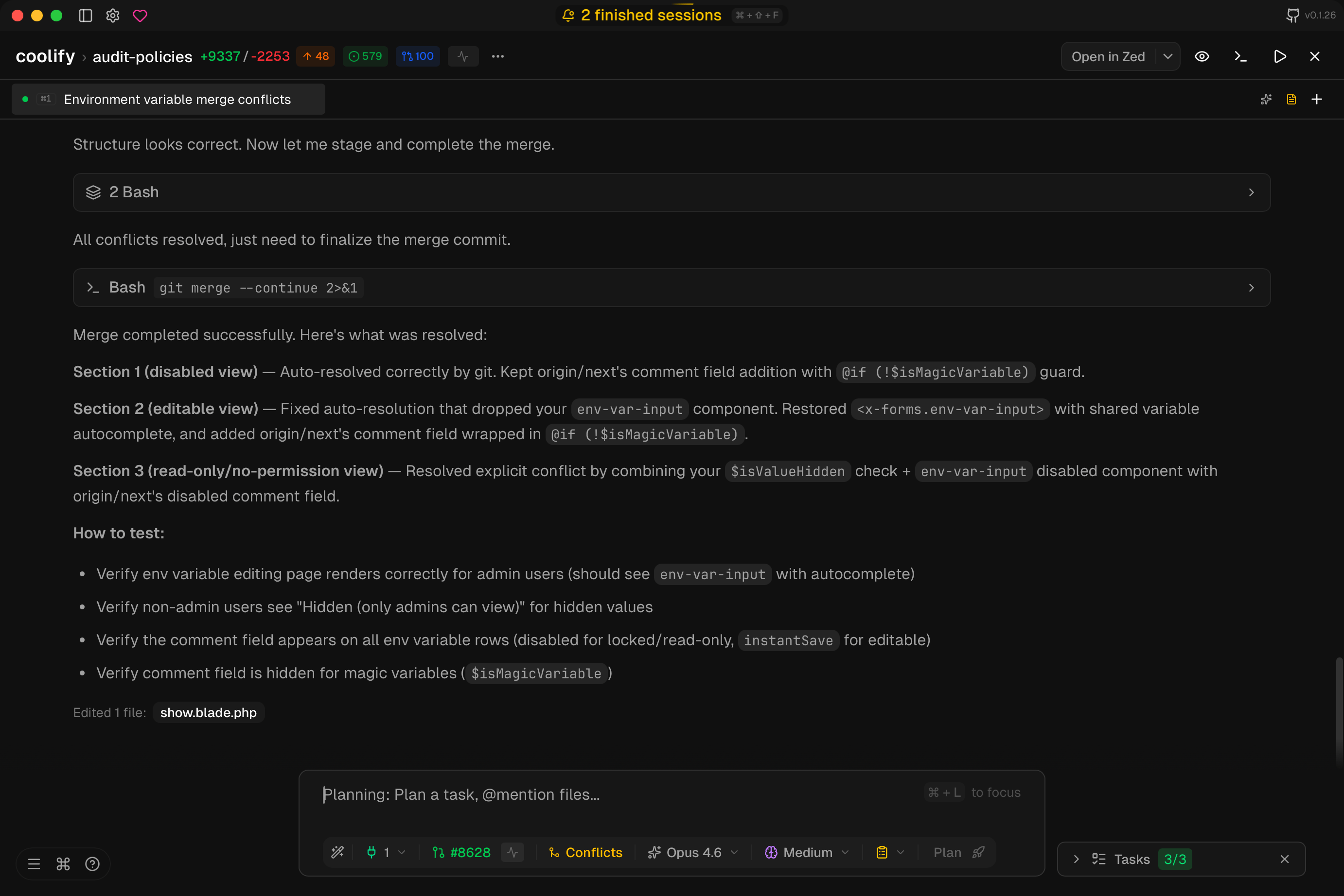 AI agent resolving merge conflicts automatically