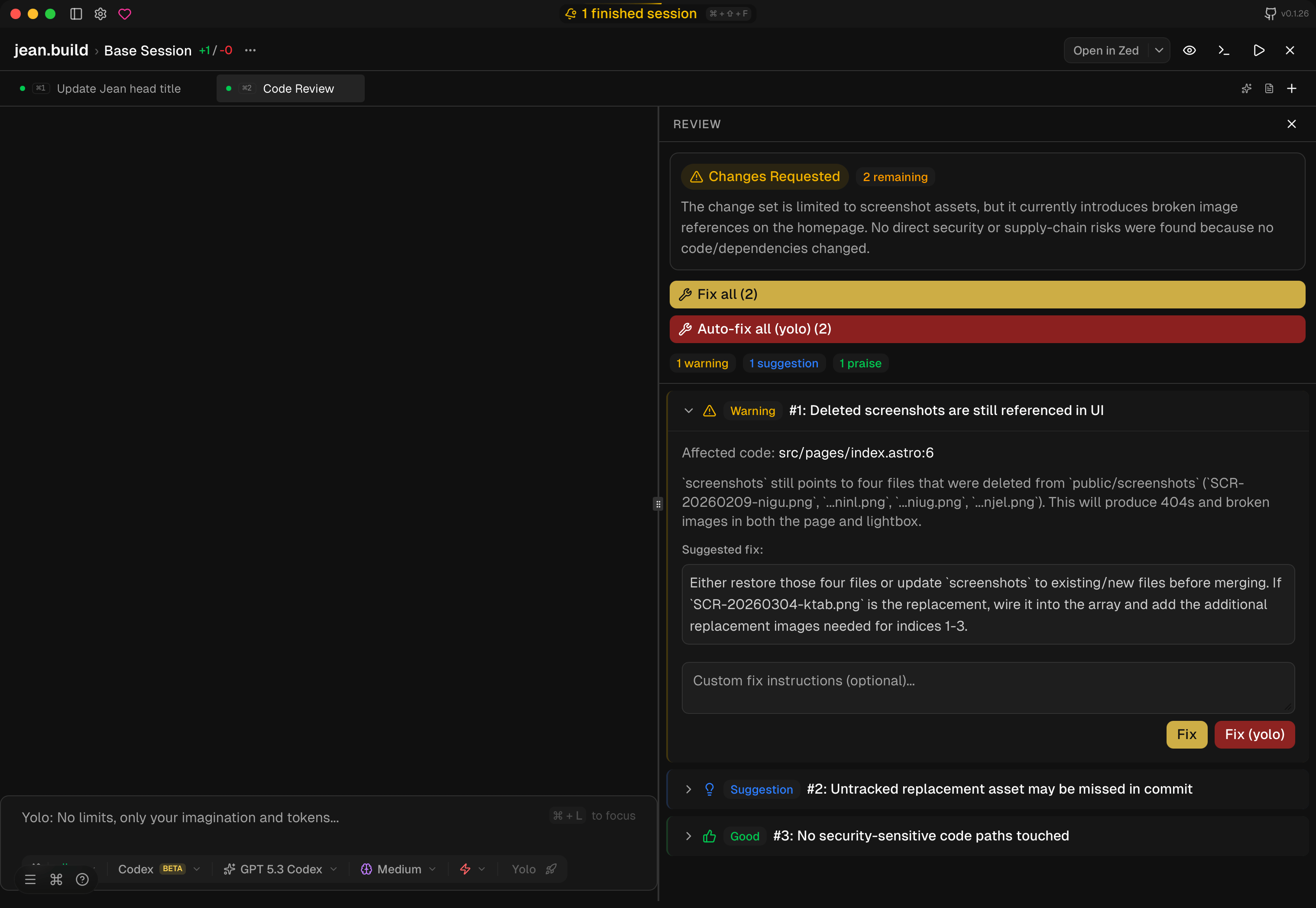 AI-powered code review with warnings and suggestions