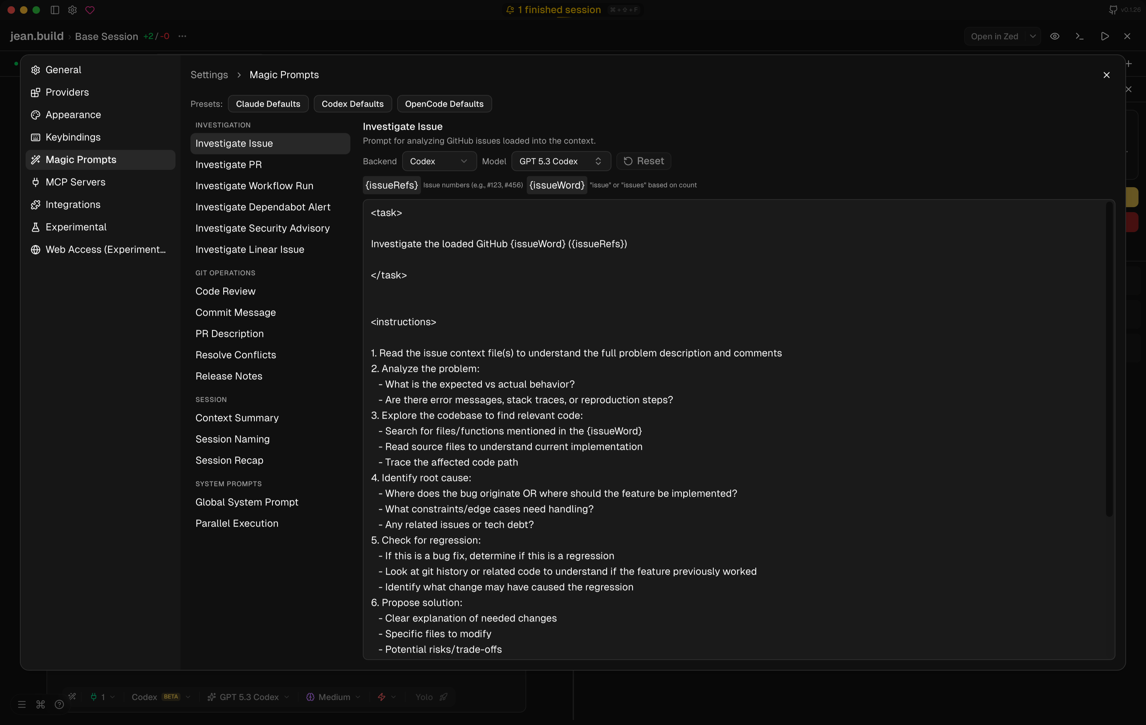 Magic prompts settings with customizable AI instructions